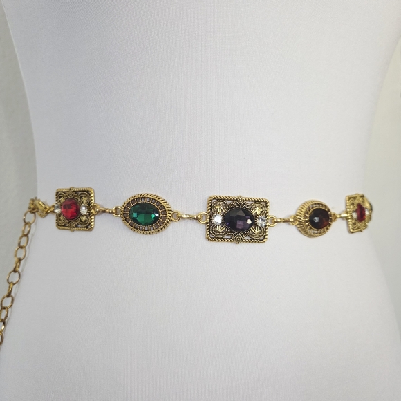 Gold chain belt with colorful gemstones - Picture 6 of 9